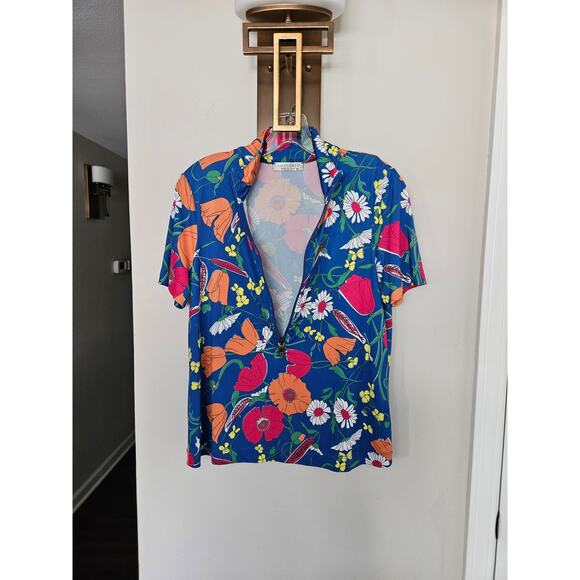 Anatomie Blue Quarter Zip Belle Vizcaya Floral Travel Top Size Medium - Picture 7 of 14